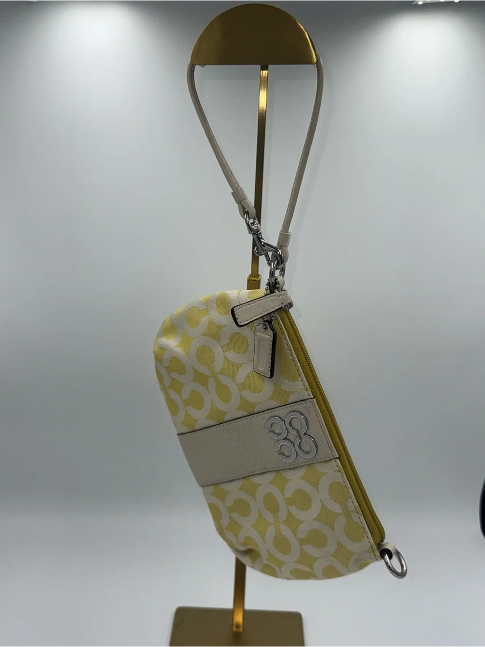 Coach XL Op Art Yellow and Chalk White / Cream Mini Shoulder Bag or Wristlet - Picture 9 of 9